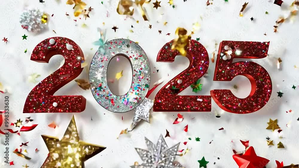 Celebration introduction: vibrant video sequence features artistic representations of numbers 2025, enhancing New Year greetings eye catching effects, inspiring optimism, excitement for year ahead. Celebration introduction: vibrant video sequence features artistic representations of numbers 2025, enhancing New Year greetings eye catching effects, inspiring optimism, excitement for year ahead.