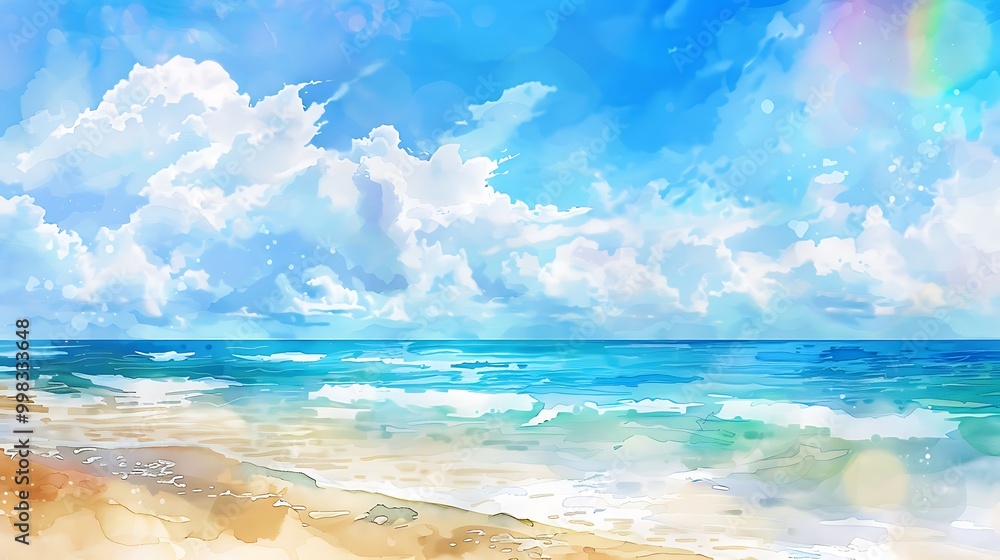 Fototapeta premium Beautiful Blue Skies with Nature, Bright Moon ,Cloud ,Beach scenery, Tree, night -Anime concept Background