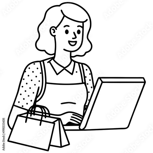 hand drawn woman online shopping illustration