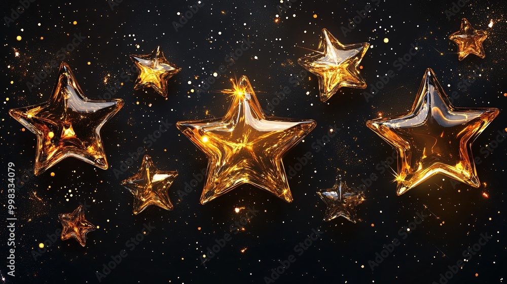 Shimmering Golden Stars on a Dark Background Creating a Magical and Festive Atmosphere Shimmering Golden Stars on a Dark Background Creating a Magical and Festive Atmosphere