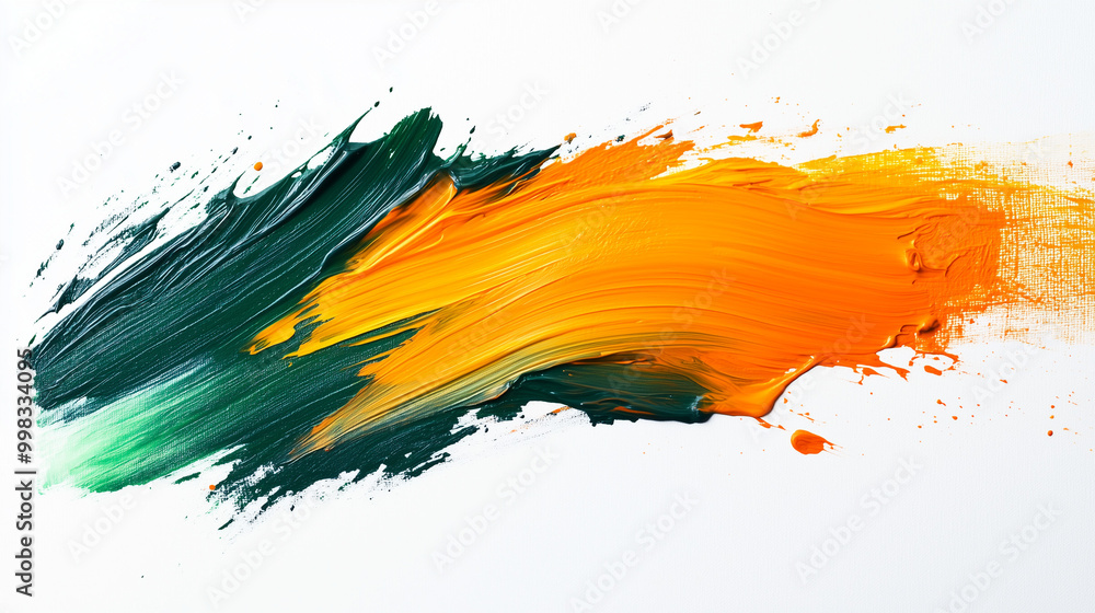 Vibrant Green and Orange Brushstroke Paint Swirl Abstract on White Canvas Vibrant Green and Orange Brushstroke Paint Swirl Abstract on White Canvas