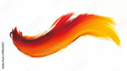 Red to Yellow Gradient Brushstroke Flowing on a White Canvas