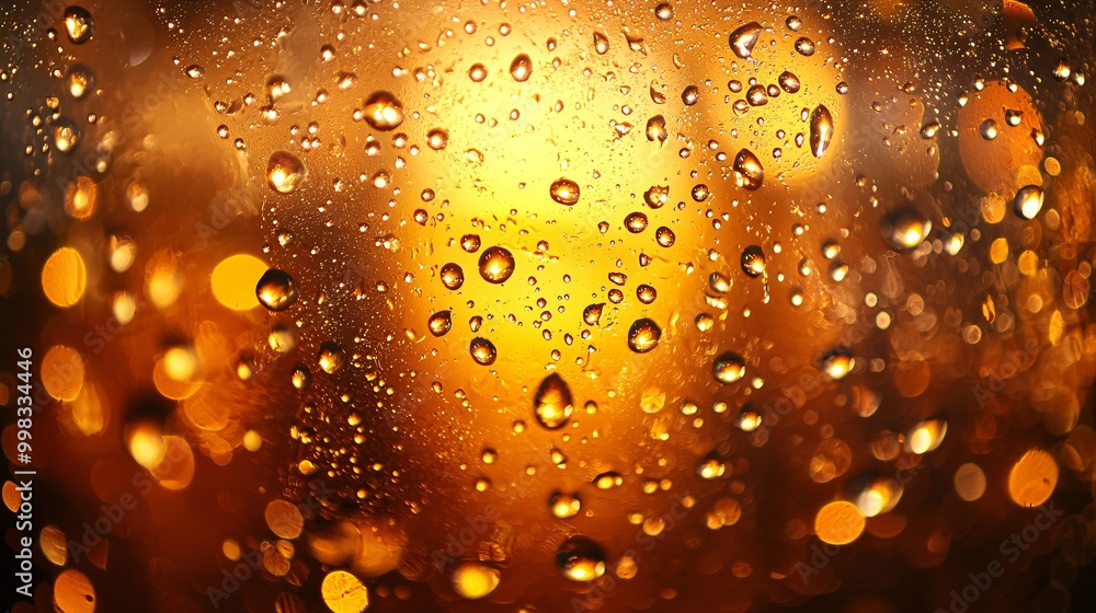 Golden Bokeh Background with Water Droplets on Glass Creating a Warm and Abstract Artistic Effect Golden Bokeh Background with Water Droplets on Glass Creating a Warm and Abstract Artistic Effect
