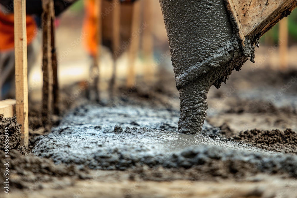 A concrete mix being poured at a construction site, detailed texture A concrete mix being poured at a construction site, detailed texture