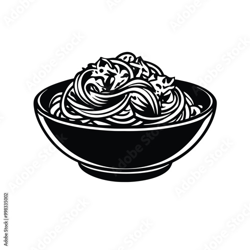 two Pad Thai vector illustration, outline, silhouette, isolated on white background