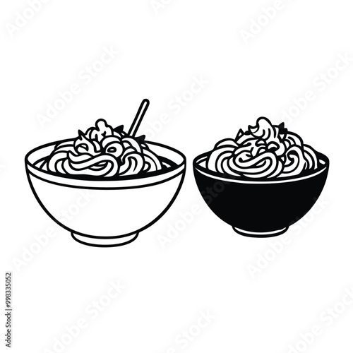 two Pad Thai vector illustration, outline, silhouette, isolated on white background