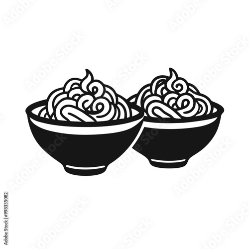two Pad Thai vector illustration, outline, silhouette, isolated on white background