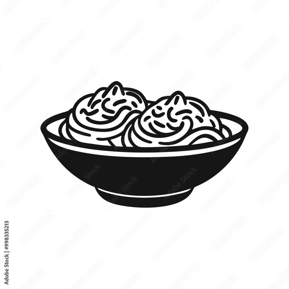 two Pad Thai vector illustration, outline, silhouette, isolated on white background