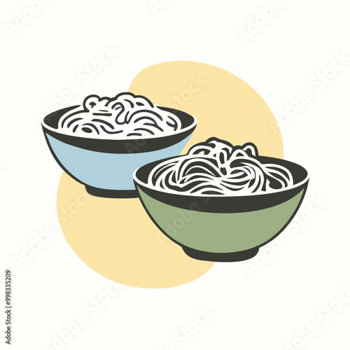two Pad Thai vector illustration, outline, silhouette, isolated on white background