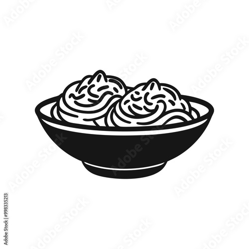 two Pad Thai vector illustration, outline, silhouette, isolated on white background