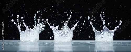 Water splash on black background, dynamic and refreshing visual effect. photo