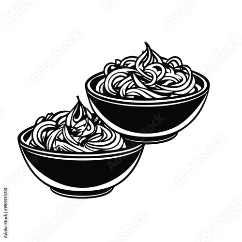 two Pad Thai vector illustration, outline, silhouette, isolated on white background