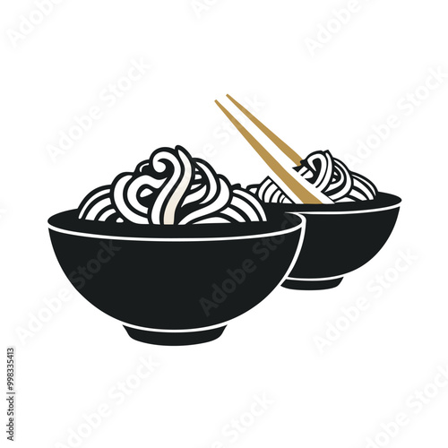 two Pad Thai vector illustration, outline, silhouette, isolated on white background