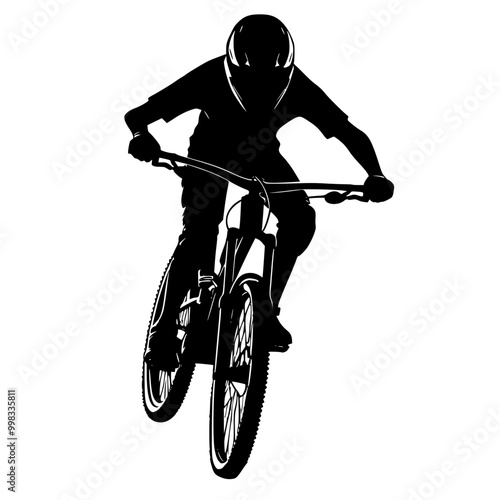 silhouette of a man riding a downhill mountain bike  mountain bicycle 