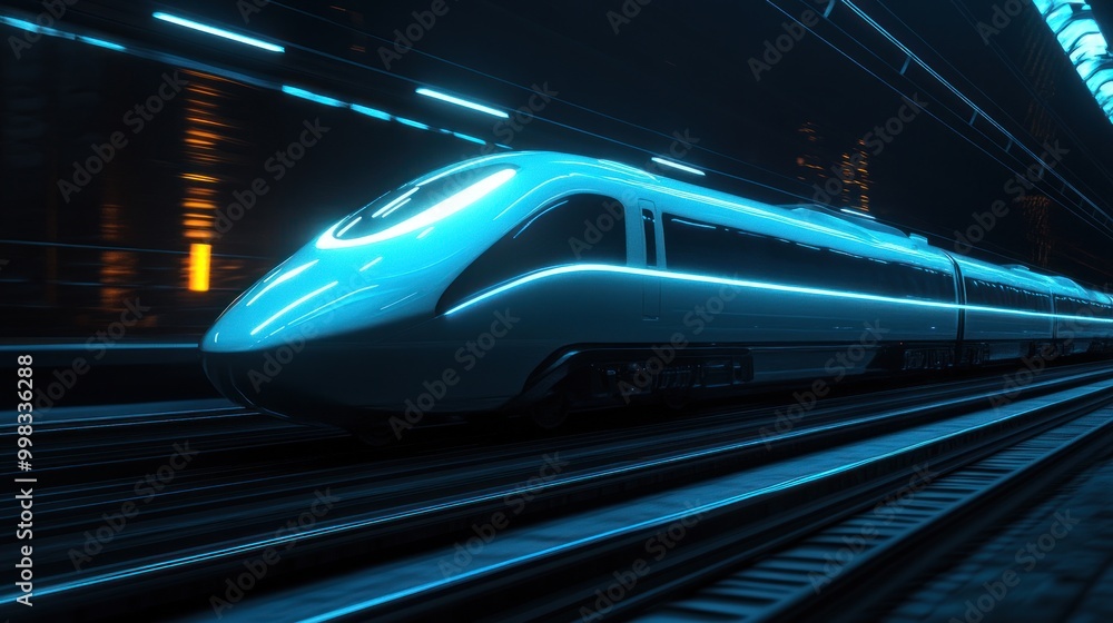Fototapeta premium High-Speed Train Blazing Through the Night