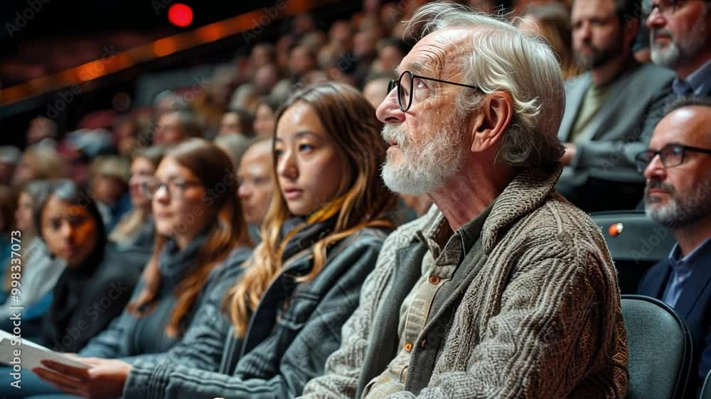 Diverse audience engaged in cultural event at modern auditorium Diverse audience engaged in cultural event at modern auditorium