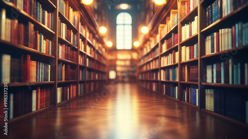 Wallpaper Mural Blurred background of an old library with bookshelves Torontodigital.ca