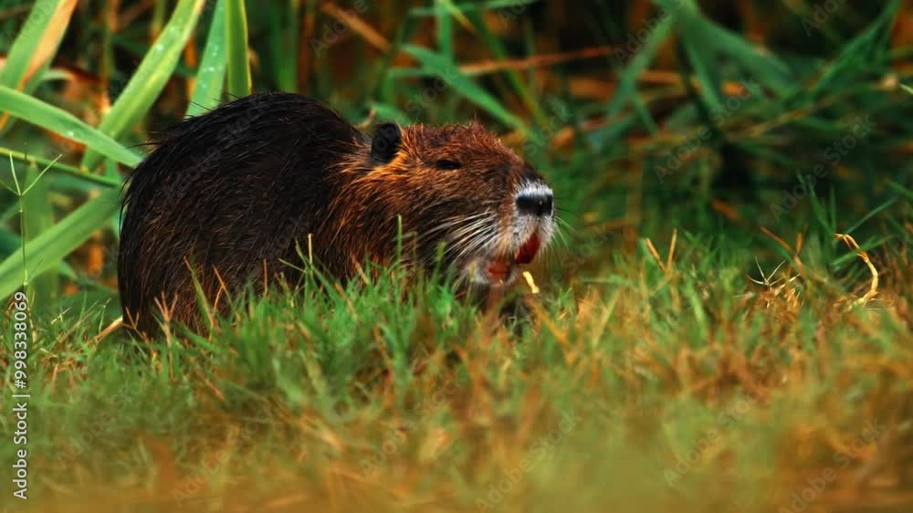 A wild lesser mouse deer hides in the grass, blending into its natural habitat, close up shot. A wild lesser mouse deer hides in the grass, blending into its natural habitat, close up shot.