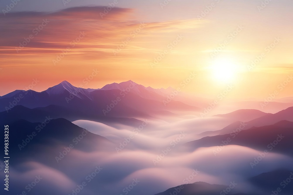 Sunrise over mountains covered with a sea of mist Sunrise over mountains covered with a sea of mist