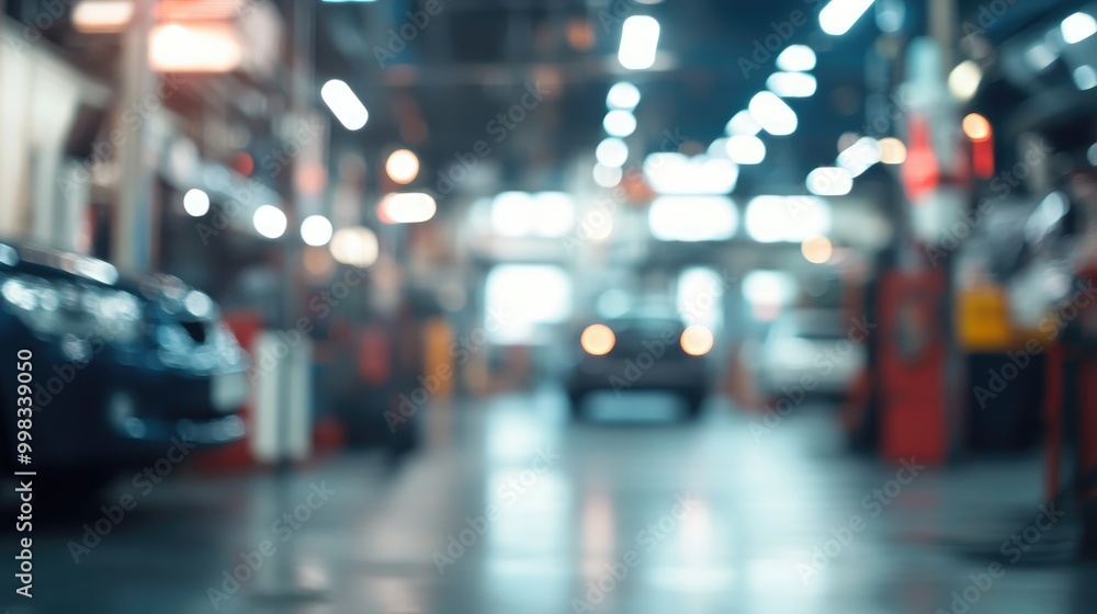 Fuzzy car service center featuring a blurred auto repair shop interior and a softly focused background Fuzzy car service center featuring a blurred auto repair shop interior and a softly focused background