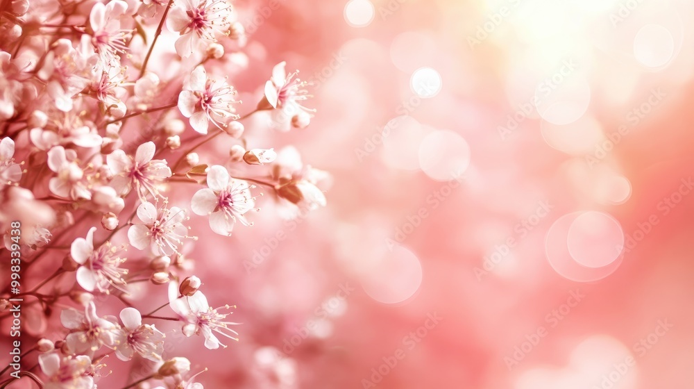 Obraz premium Pink backdrop featuring small white flowers and bokeh effect providing ample copy space