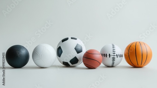 Assorted sports balls displayed against a plain background