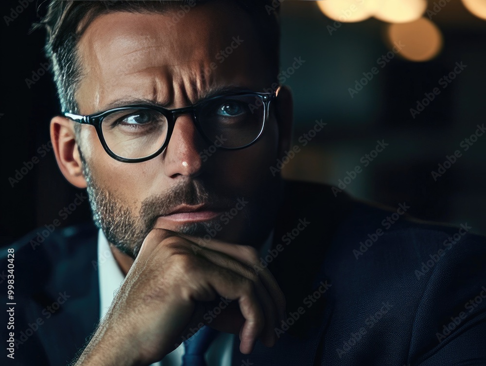 Obraz premium Executive making an important business decision, focused expression, professional setting