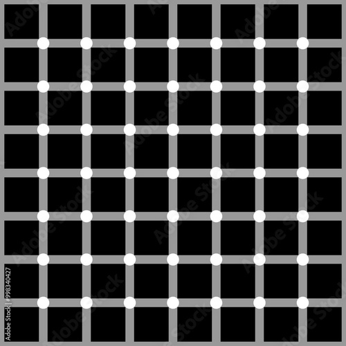Hermann grid. Transparent PNG of Vector graphic optical illusion. All the small circles are white, but as the eye moves around, the circles on the periphery appear black