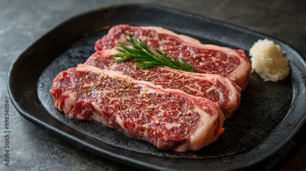 Juicy wagyu rib eye steaks expertly grilled highlighting their rich marbling and perfect texture Juicy wagyu rib eye steaks expertly grilled highlighting their rich marbling and perfect texture