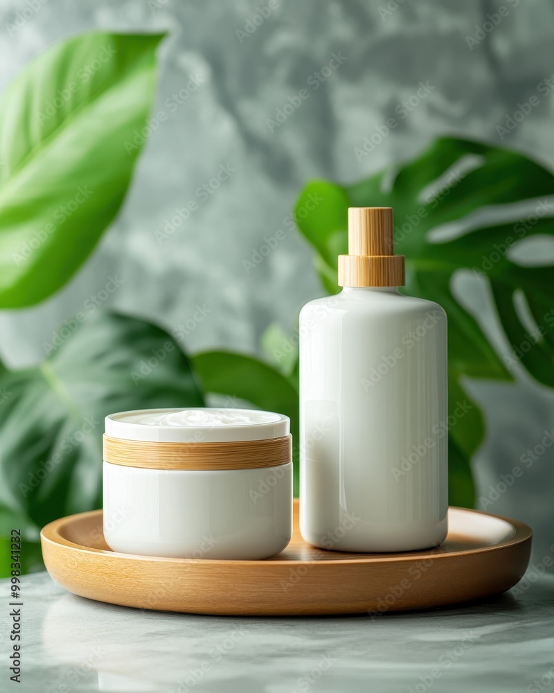 Stylish Arrangement of Plant and Skincare Products Stylish Arrangement of Plant and Skincare Products