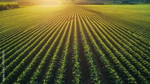 Lush Green Vineyard at Sunrise