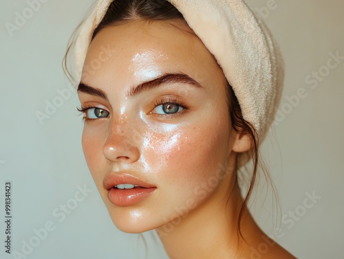 Fresh skin after shower, smooth and dewy complexion, natural beauty