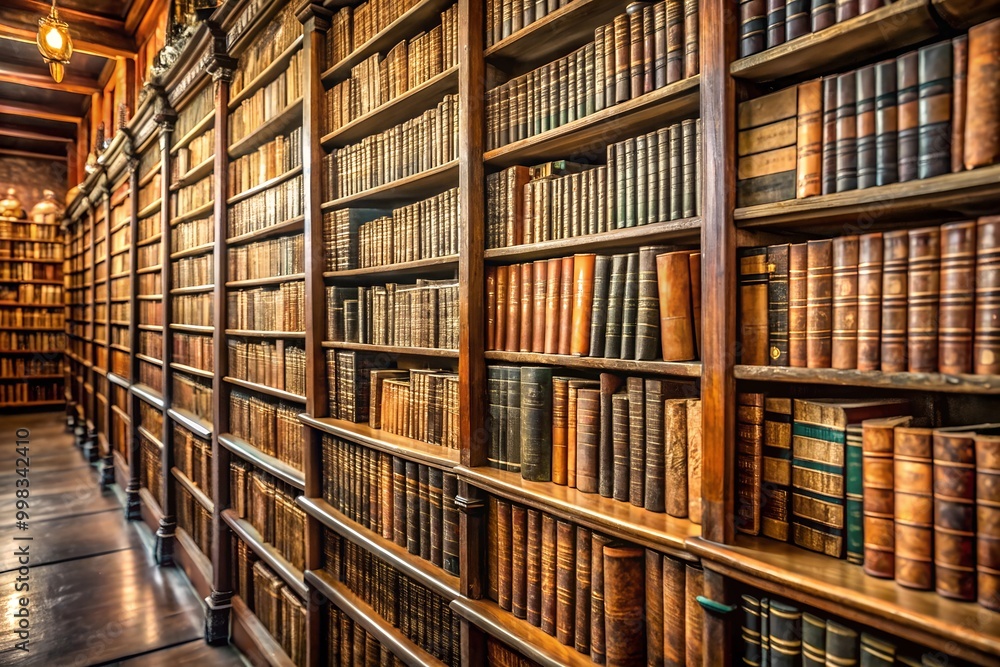Old archive books lined up on shelves, showcasing a large collection of vintage volumes Old archive books lined up on shelves, showcasing a large collection of vintage volumes