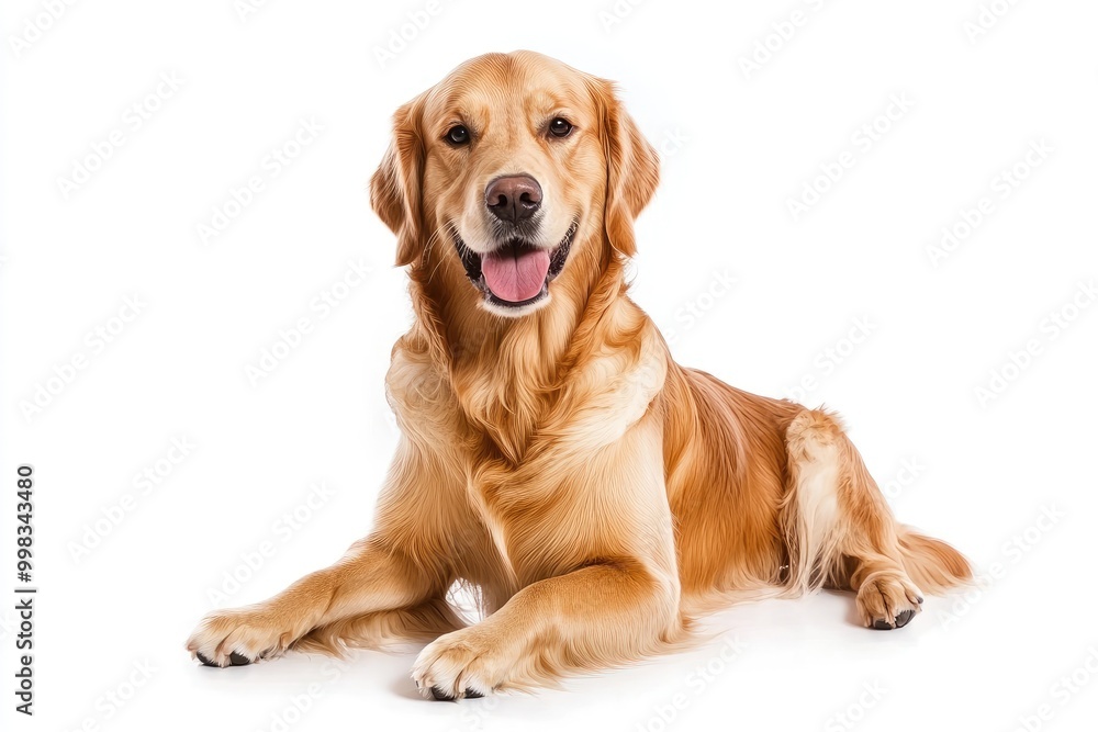 Isolated animal (golden retriever) sitting on a white background, looking to the camera Isolated animal (golden retriever) sitting on a white background, looking to the camera
