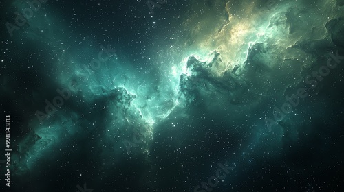 Cosmic wind, dust clouds, swirling stars, 3D illustration