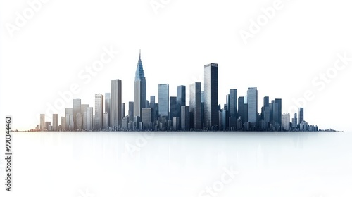 Wallpaper Mural Isolated cityscape showing skyscrapers on a white background, minimal shadow Torontodigital.ca