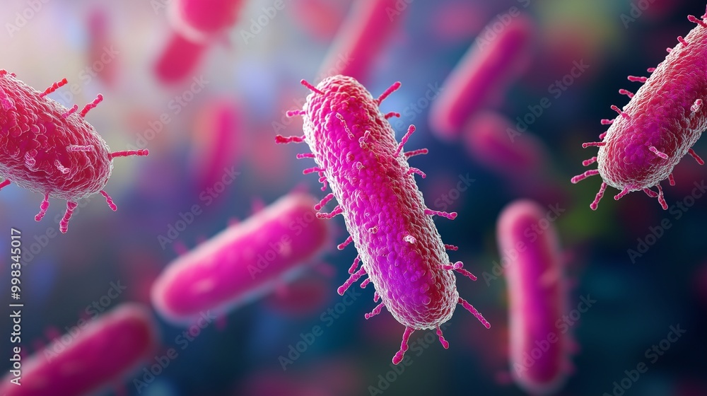 Microscopic view of colorful bacteria, showcasing their intricate structure in a vibrant and dynamic environment. Microscopic view of colorful bacteria, showcasing their intricate structure in a vibrant and dynamic environment.