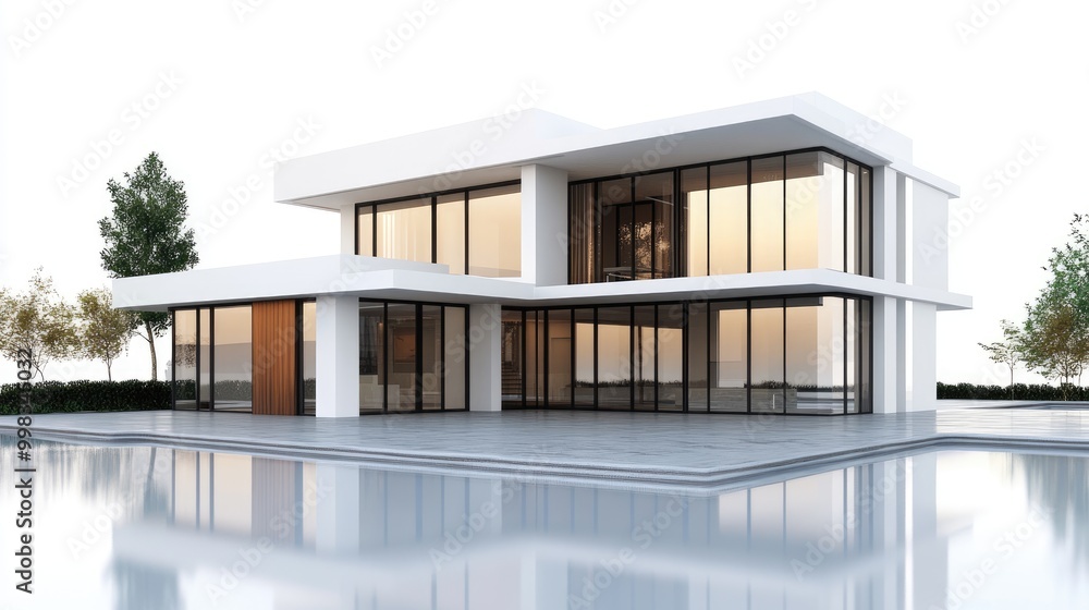 Isolated house, modern design with clean lines, white backdrop Isolated house, modern design with clean lines, white backdrop