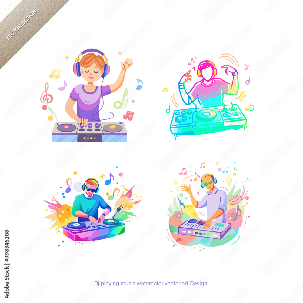 Fototapeta premium DJ in Action - Watercolor Vector Art Design