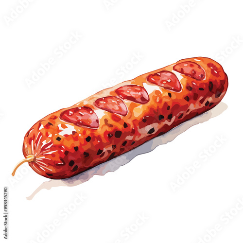 sausage salami vector watercolor art isolated on white background