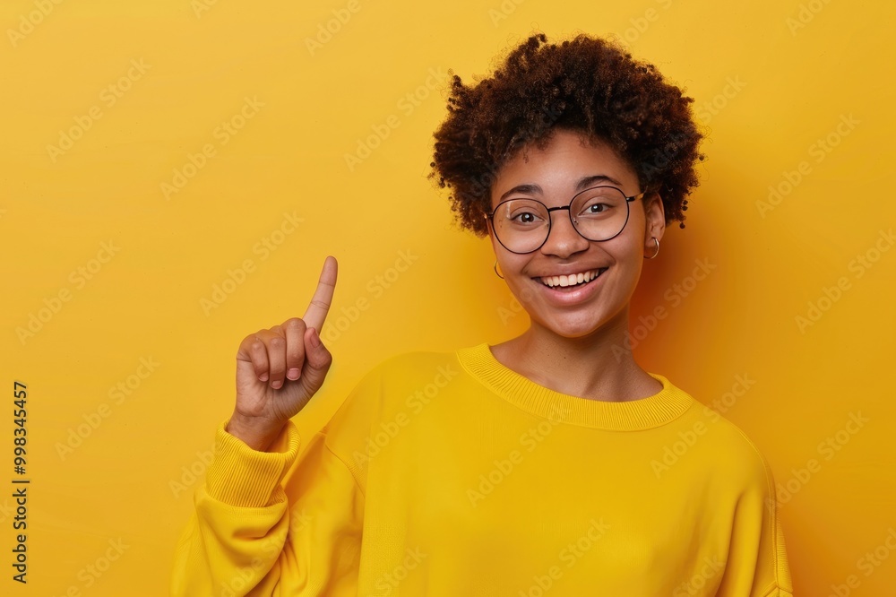 Horizontal shot of cute pleased American woman shows store promo deal smiles positively points at right copy space isolated over white background shares good news with you. Check this out Horizontal shot of cute pleased American woman shows store promo deal smiles positively points at right copy space isolated over white background shares good news with you. Check this out