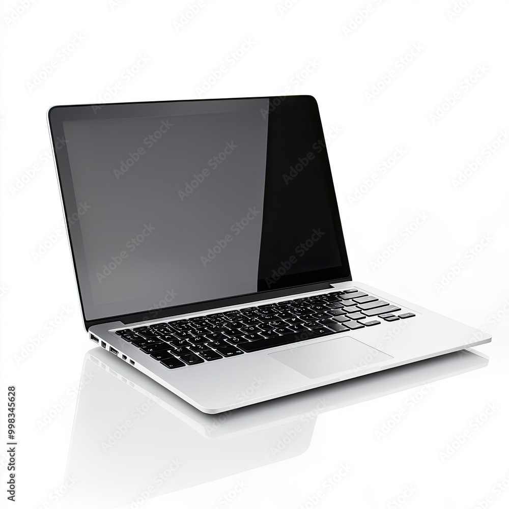 Isolated object (laptop) on a white background, with reflections on the screen Isolated object (laptop) on a white background, with reflections on the screen