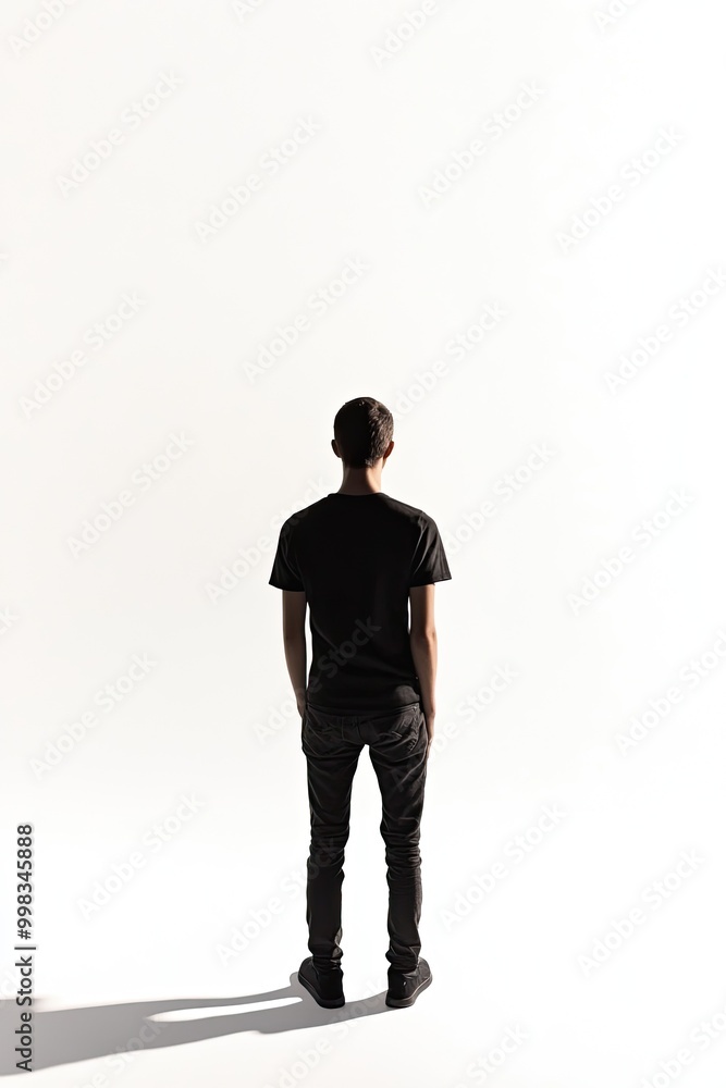 Isolated person standing on a white background, minimal shadows, full body shot Isolated person standing on a white background, minimal shadows, full body shot