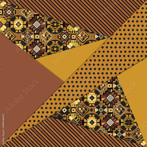 Background is square in oriental style, geometric shapes and lines with elements of dots vector