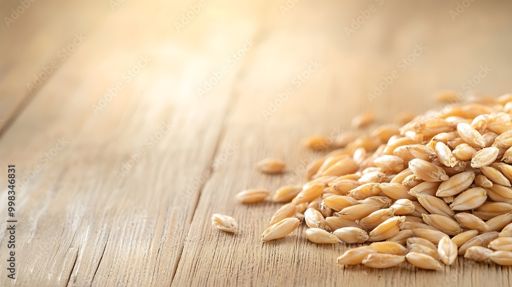Rustic Still Life of Whole Wheat Grains on Wooden Surface - Warm Tones and Organic Textures Highlighted by Soft Lighting for Earthy Aesthetic Rustic Still Life of Whole Wheat Grains on Wooden Surface - Warm Tones and Organic Textures Highlighted by Soft Lighting for Earthy Aesthetic