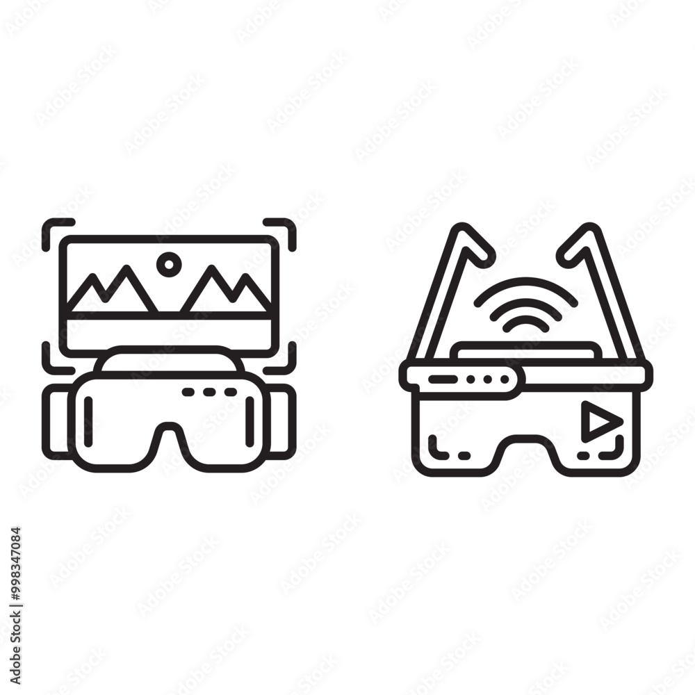 Vr glasses icon in line style. Editable stroke. Vr glasses icon in line style. Editable stroke.