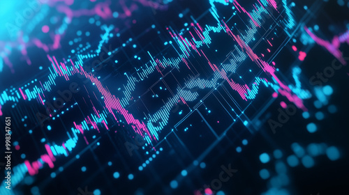 A network of financial data streams representing global stock market indices in real-time, showcasing interconnected graphs and visualizations that reflect market movements. This scene highlights the 