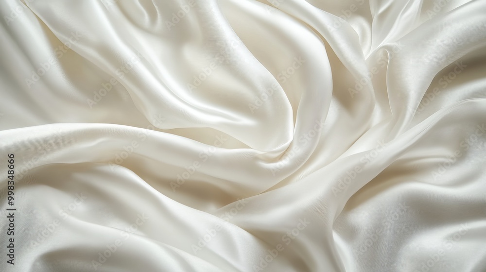 Delicate white silk fabric with elegant ripples and folds, showcasing its luxurious texture. Delicate white silk fabric with elegant ripples and folds, showcasing its luxurious texture.