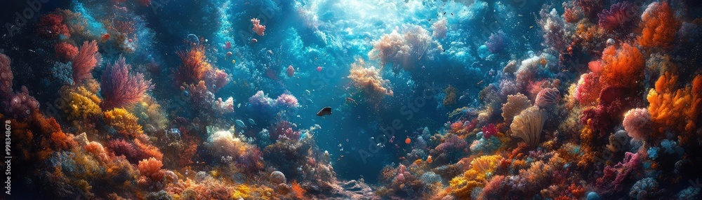 Obraz premium Whimsical high-angle view of a fantasy world, seamlessly blending with scientific discovery, surreal landscapes thriving, vibrant colors