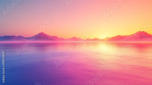 A beautiful sunset over a calm ocean with mountains in the background